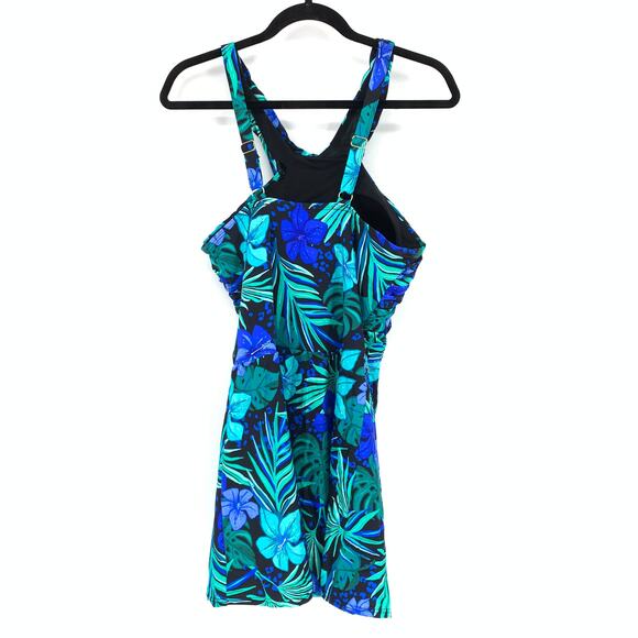 Swimsuits For All Womens Size 16 Tropical Floral Skirted Swimsuit Cross Strap - Picture 2 of 6